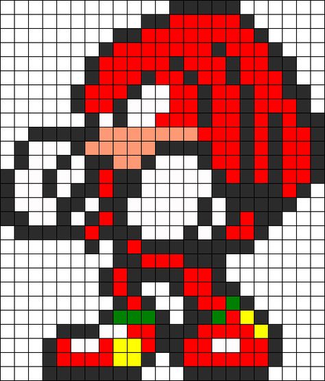 Knuckles Perler Bead Pattern | Bead Sprites | Characters Fuse Bead Patterns Pixel Beads, Graph Paper Drawings, Fuse Bead Patterns, Easy Pixel Art, Perler Art, Pony Bead Patterns, Diy Perler Bead Crafts, Pixel Art Grid, Kandi Patterns