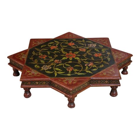 Painted Wooden Low Table from India C. 1920s. Home Temple Design, Wallpaper Bedroom Aesthetic, Design Bedroom Wall, Aesthetic Bedroom Design, Wooden Ceiling Fans, Ceiling Fans With Light, Wooden Sofa Set Designs, Indian Living Rooms, Painted Coffee Tables