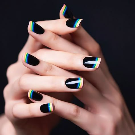 For those who love a pop of color. 🌈 French Manicure Gel, French Pedicure, New Nail Art Design, Nails Yellow, French Manicure Nails, Pedicure Designs, Black Nail Art, French Nail Art, Black Nail Designs