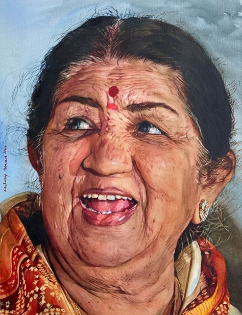 Artwork by Indian artist Uday Bhan Hindu Paintings, Dev Movie, Watercolor Portrait Tutorial, Sanjeev Kumar, Charcoal Painting, Best Watercolor, Watercolor Art Face, Watercolour Portrait, Colored Pencil Portrait