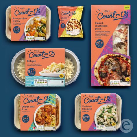 Elmwood - M&s’ Count on Us - World Brand Design Society  /  M&S’s low calorie food range ‘Count on Us’ is successfully countering declining interest in traditional calorie counting with a re-brand created by Elmwood that resonates with health conscious consumers. Ready Meal Packaging, Label Kemasan, Food Delivery Packaging, Salad Packaging, Low Calorie Meals, Frozen Food Packaging, Calorie Meals, Food Pack, Pork Loin Roast