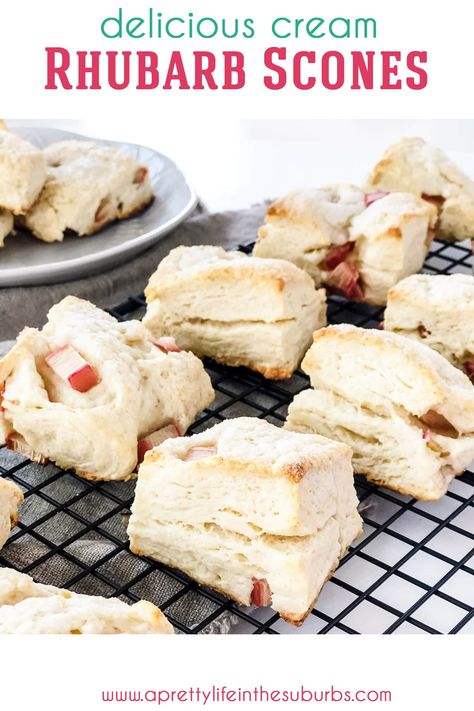 These Rhubarb Cream Scones are tender, sweet and delicious, with bites of tangy rhubarb. A perfect treat to make with your springtime rhubarb. Rhubarb Desserts Recipes, Rhubarb Scones, Pie Crust Uses, How To Make Scones, Rhubarb Desserts, Cream Scones, Fresh Fruit Salad, Baked Fruit, Zucchini Bread Recipes