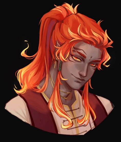 Fire Genasi, Fire Hair, Dungeons And Dragons Characters, Dnd Art, Character Design Male, Elements Of Art, Character Creation, Dnd Characters, Character Portraits