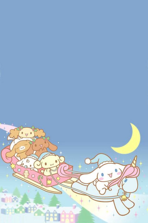 Cinnamonroll and Cinnamangels on a sleigh Cinnamonroll Sanrio Christmas, Cinamoroll Christmas Wallpaper, Cinnamoroll Winter Wallpaper, Cinnamoroll Christmas Wallpaper, Kawaii Winter Wallpaper, Cinnamoroll Christmas, Christmas Sanrio, Collage Kit Aesthetic, Sanrio Christmas