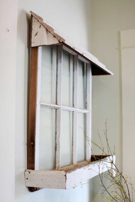 50 ways to use old windows- old window with box and awning #waystouseoldwindows #oldwindows #vintagedecor #homedecor Christmas Shutters, Shutters Repurposed Decor, Repurposed Shutters, Old Window Projects, Repurposed Headboard, Farmhouse Shutters, Old Window Frames, Repurposed Windows, Rustic Shutters