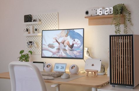 Home Studio Desk, Dream Desk, Japanese Home Decor, Office Room Decor, Desk Areas, Study Room Decor, Aesthetic Rooms, Home Design Living Room, Home Office Setup