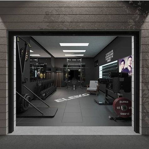 Garage Gym Design, Home Gym Basement, Backyard Gym, Home Gym Ideas, Dream Home Gym, Gym Design Interior, House Gym, Workout Room Home, Bespoke Home