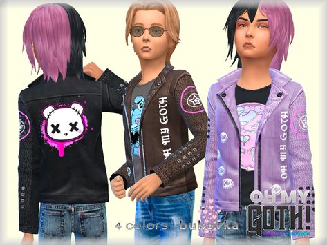 The Sims Resource - Oh My Goth Jacket Goth child/m Sims 4 Cc Goth, Goth Jacket, Sims 4 Toddler Clothes, Sims 4 Piercings, Sims 4 Traits, Sims 4 Cc Kids Clothing, Goth Kids, Goth Baby, Sims 4 Children