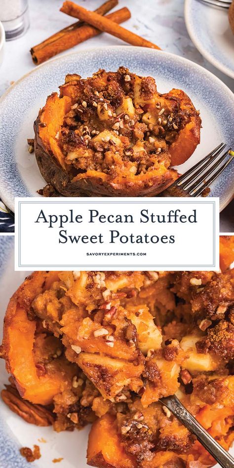 Baked Sweet Potato Stuffed, Sweet Potatoes And Pecans, Apple And Sweet Potato Recipes, Sweet Potato Apple Recipes, Apple Sweet Potato Bake, Unique Sweet Potato Recipes, Recipes Using Sweet Potatoes, Stuffed Sweet Potatoes Recipes, Sweet Potato Thanksgiving Recipes