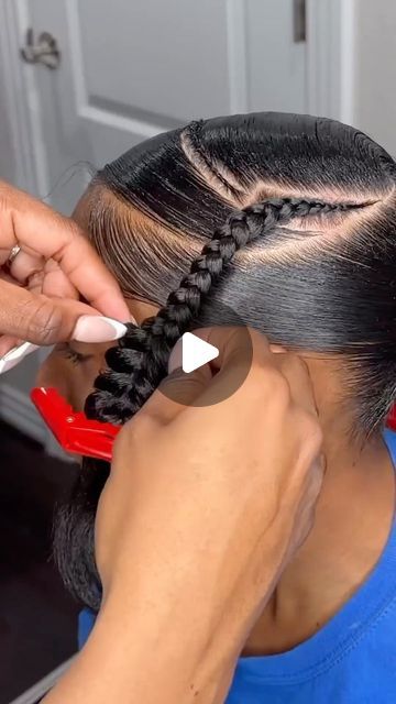 Braid Across Front Of Hair Into Ponytail, Two Long Braided Ponytails, Braided Ponytail Side Part, Stitch Braid Ponytail For Black Women, Hairstyles To Do With Passion Twist, Cute Natural Ponytails For Black Women, Two Braid Ponytail For Black Women, 4 Braided Ponytail Hairstyles, Pin Curl Bun For Black Women