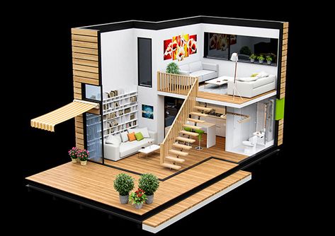 Micro_Home_45m2 (2014) on Behance Loft Houses, Portable Doll House, Small Game Rooms, Tiny House Interior Design, House Floor Design, Hotel Room Design, Casas The Sims 4, Sims House Plans, House Construction Plan