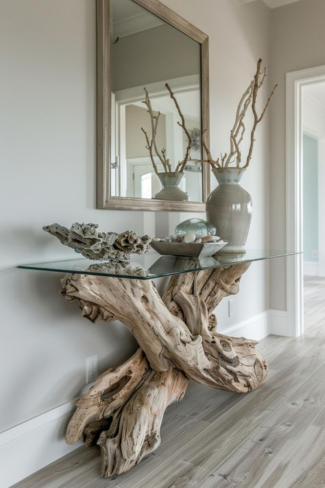 40 Unique Farmhouse Entry Table Decor Designs for Modern Homes Console Table For Entryway, Farmhouse Entry Table Decor Ideas, Farmhouse Entry Table Decor, Decorating With Driftwood, Rustic Furniture Ideas, Entry Table Decor Ideas, Diy Entryway Table, Entryway Design Ideas, Farmhouse Entry Table