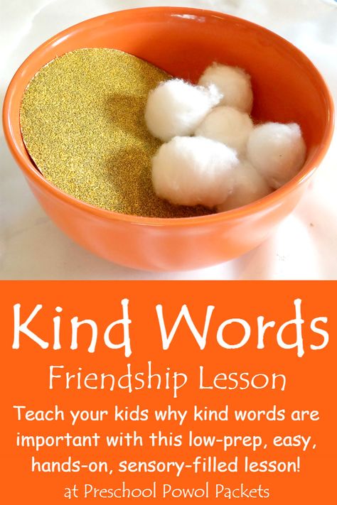 Do you need a hands-on, sensory lesson to teach about kind words? You will love… Friendship Activity, Preschool Friendship, Friendship Lessons, Friendship Activities, Kindness Activities, Bible Lessons For Kids, Object Lessons, Sunday School Lessons, Preschool Lessons