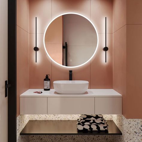 Bathroom Mountain, En Suite Shower Room, Led Bathroom Mirror, Dream Bath, Illuminated Mirrors, Bathroom Mirror Lights, Circular Mirror, Led Bathroom, Led Mirror Bathroom