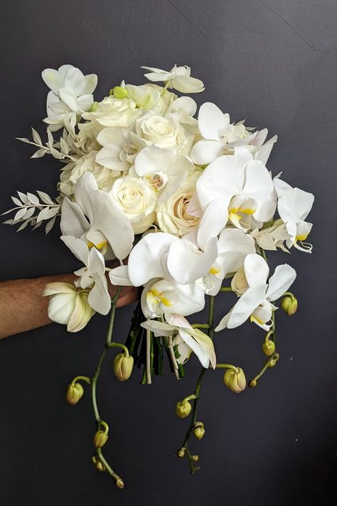 All-White Modern Orchid Wedding Bouquet Bridal Flowers Bouquet, Bouquet Orchid, Orchid Bouquet Wedding, Nova Scotia Wedding, Bridal Party Flowers, Apartment View, Bridal Bouquet Flowers, Orchid Wedding, White Bridal Bouquet