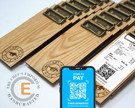 Touchless Check Presenter for Restaurant Payment | Mini Wooden Receipt Clipboards | Contactless Check Holder Bill Payment Solution Wood Menu Board, Wood Menu Holder, Restaurant Bill, Golden Oak Wood, Check Presenter, Menu Cover Design, Contactless Payment, Check Presenters, Restaurant Menu Covers