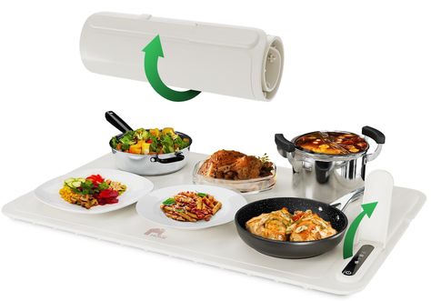 PRICES MAY VARY. Keep Food Warm & Fresh - Tired of chowing down on cold TV dinners? This anti-scald electric food warmer can get up to 60°C, 80°C, and 100°C, and is compatible with nonconductive plates and utensils. Heats Multiple Dishes - Measuring 24x15.7x0.2", this portable food warmer has a large heating surface big enough for everyone's cups, plates, and bowls. Also great for casserole pots and soup tureens! Easy To Use - Operation is easy as pie thanks to simple touch button controls and h Warming Plate, Full Breakfast, Tv Dinner, Electric Foods, Portable Food, Keep Food Warm, Food Warmer, Power Foods, Chafing Dishes