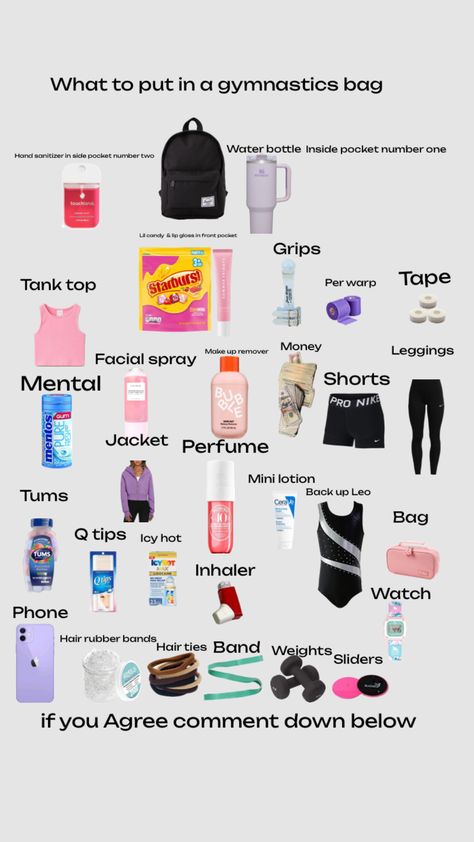 #gymnast #gymnastics #cool #what’s in your backpack #outfitinspo ￼ Gymnastics Aesthetic, Gymnastics Gear, Gymnastics Camp, Gymnastics Tricks, Game Day Hair, Camping Bag, Water Polo, Volleyball Hairstyles, Gymnast