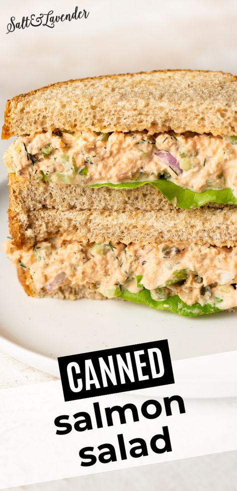 Canned Salmon Wrap, Keto Salmon Salad Recipes, Salmon Sandwich Recipes Canned, How To Cook Canned Salmon, Salmon Sandwiches Recipes, Salmon Tuna Recipes, Canned Salmon Salad Recipes Healthy, Canned Salmon Lunch Ideas, Healthy Salmon Sandwich