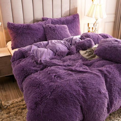 Queen Purple, Fluffy Duvet, Velvet Bedspread, Teen Bedrooms, Fluffy Bedding, Furniture Board, Bedding Duvet, Cute Bedroom Decor, Down Comforter