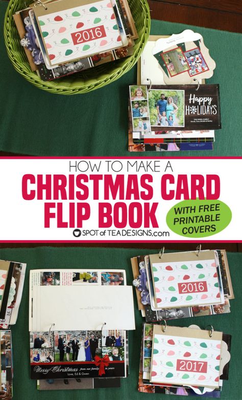 How to make a christmas card flip book from photo cards plus free printable covers | spotofteadesigns.com Christmas Card Storage, Backyard Must Haves, Christmas Card Book, Gift Card Presentation, Xmas Pictures, Flip Books, Tea Design, Christmas School, Christmas Gift Card