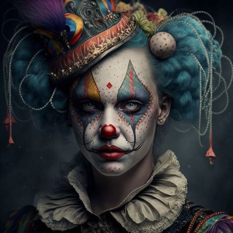 Vintage Circus Makeup, Alice In Wonderland Hatter, Glam Halloween Party, Harlequin Costume, Clown Photos, Circus Makeup, Halloweenský Makeup, Clowns Funny, Angel Artwork