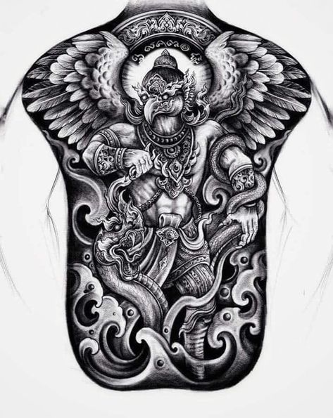 Raijin Tattoo, Back Tattoos For Guys Upper, Khmer Tattoo, Sketchy Tattoo, Egyptian Tattoo Sleeve, Wild Tattoo, Full Back Tattoos, Thai Tattoo, Small Girl Tattoos