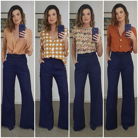 5e76bef6e019b2541ff53db39f407a98 Navy Blue Pants Outfit, Navy Pants Outfit, Blue Pants Outfit, Slacks Outfit, Pants Outfit Work, Dress Pants Outfits, Look Office, Slacks For Women, Business Casual Outfits For Work