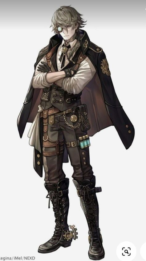 Steampunk Mercenary, Amanda Character, Dnd Artificer Art, Dieselpunk Character Art, Explorer Character Design, Outfit Design Art, Dnd Character Design Male, Steampunk Guy, Steampunk Soldier