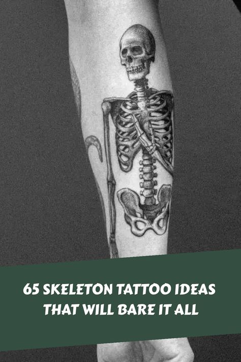 Explore a collection of 65 bold and striking skeleton tattoo ideas that will have you showing some skin. From intricate designs to minimalist styles, these tattoos are sure to catch your eye. Whether you're into skulls, skeletons, or just looking for some tattoo inspiration, this pin has something for everyone. Perfect for anyone thinking of getting inked or just appreciating the artistry behind these unique tattoos. Dive into the world of skeleton tattoos and see how you can showcase your creat Spooky Skeleton Tattoo, Sleeping Skeleton Tattoo, Feminine Skeleton Tattoos For Women, Skeleton Angel Tattoo, Skeleton Tattoos For Women, Bold Black Tattoos, Skeleton Tattoo Man, Skull Skeleton Tattoo, Cup Of Tea Tattoo