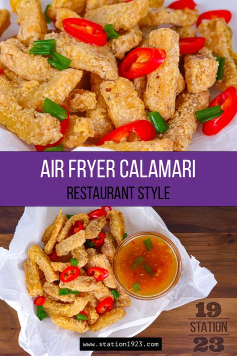 Fried Calamari Steak Recipe, Air Fried Calamari, Air Fryer Calamari Steaks, Calamari Recipes Air Fryer, Calamari Steak Recipe Air Fryer, Air Fryer Calamari Recipe, Air Fryer Calamari, Ginger Seasoning, Healthy Steak Recipes