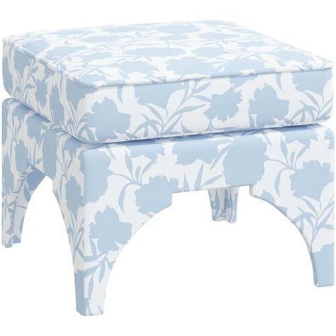 Maude Garden Floral Ottoman Club Bathroom, Floral Ottoman, Living Room Ottomans, Grand Millenial, Kids Ottoman, Blue Floral Pillows, Linen Ottoman, Blue Ottoman, Grand Millennial Style