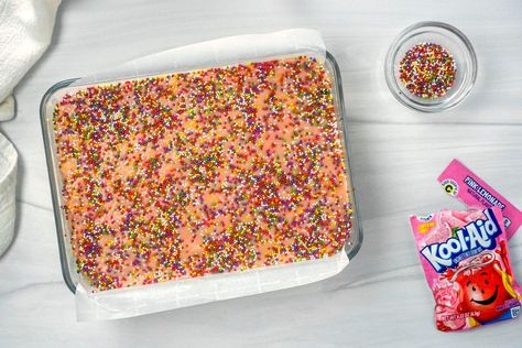 Pink Lemonade Fudge: How to Make It (Viral TikTok Recipe) Kool Aid Packets, How To Make Pink, Microwave Fudge, Viral On Tiktok, Viral Tiktok, Glass Food Storage, Glass Food Storage Containers, Rainbow Sprinkles, Going Viral