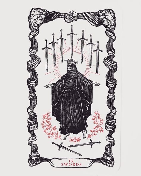 Nine Of Swords Tarot, Nine Of Swords, Micah Ulrich, Tarot Tattoo, Arcana Tarot, Swords Tarot, Tarot Cards Art, Sell My Art, Occult Art