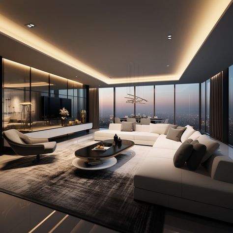 Penthouse Living Room, Tattoo Modern, Aesthetic Interior Design, Luxury Living Room Design, Design Salon, Design Room, Spacious Living Room, Design Living Room, Entertainment System