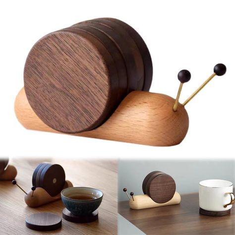 PRICES MAY VARY. 🍵【Embrace Nature】🐌With our handmade black walnut wooden trivet set, you'll own a piece of nature that beautifully decorates your kitchen counter, just like a realistic snail. This unique kitchen accessory is a one-of-a-kind wood gifts. 🍵【Snail Shape Inspired Design】🐌Our exclusive snail-shaped wood placemats add an elegant touch to your dining table and countertops, showcasing your taste during gatherings. Each hot pads is meticulously handcrafted, carved, and polished to per Wood Gadgets Ideas, Wood Work Project, Wood Products Ideas, Wooden Products Ideas, Wooden Presents, Wooden Accessory, Wood Kitchen Accessories, Small Wooden Projects, Product Ideas To Sell