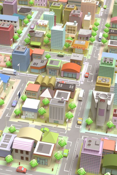 City Isometric, Color Scenes, Idle Game, 3d City, Low Poly Games, Paper City, Minecraft City, City Cartoon, 3d Concept