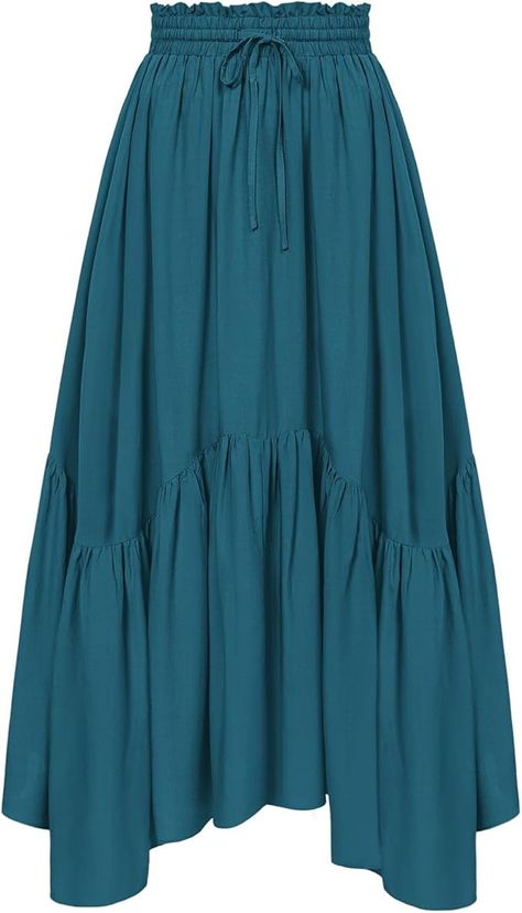 Amazon.com: Scarlet Darkness Long Skirts for Women Tiered Summer Beach Maxi Skirt Plus Size Blue Green XL : Clothing, Shoes & Jewelry Layered Skirt Outfit, Long Skirt With Pockets, Irregular Hem, Skirt With Pockets, Skirts For Women, Layered Skirt, Deep Teal, Sweaters Knitwear, Skirts With Pockets