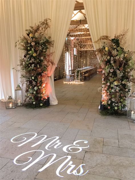 Wedding Partition Wall, Open Hall Wedding Decoration, Wedding Partition Ideas, Wedding Partition, Wedding Lobby Decor, Wedding Venue Entry Decor, Farbridge Wedding, Wedding Banquet Hall Entrance Decor, Banquet Hall Wedding Decor Draping