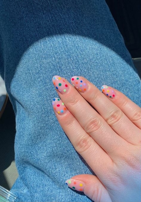 colorful nails dot nail art neon summer nail art Purple Dots Nails, Clear Polka Dot Nails, Neon Polka Dot Nails, Dotty Nail Art, Colorful Polka Dot Nails, Chrome Polka Dot Nails, Polka Dot Manicure, Rainbow Polka Dot Nails, Colorful Dot Nails