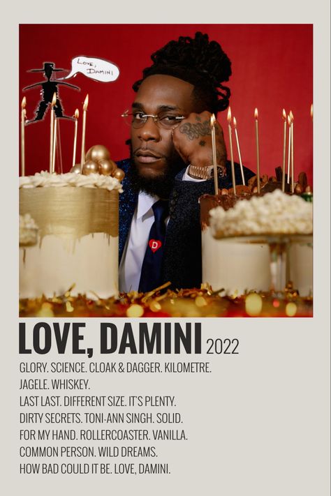 Burna Boy’s Hit Album ‘Love, Damini’ Poster. Minimalist Style with track list Love Damini, Minimalist Music, Burna Boy, Polaroid Wall, Boys Posters, Music Poster Ideas, Cool Album Covers, Dorm Wall Art, College Dorm Room Decor