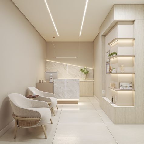 Dental Clinic Waiting Room Design, Reception Clinic Design, Dermatologist Clinic Interior Design, Clinic Interior Design Doctors, Doctors Office Aesthetic, Small Waiting Room Design, Medical Spa Interior Design, Medical Center Interior, Psychology Office Design