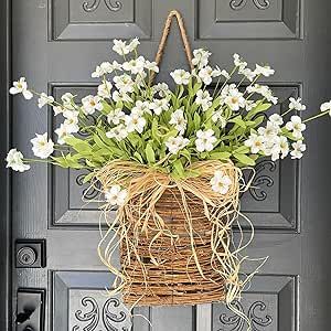 Cream Hydrangea Door Hanger Basket Wreath,2024 Spring Wreaths for Front Door,Home Porch Farmhouse Decor Boho Wreaths,Pink Berry Wildflower Door Hanger Basket (Little Daisy) Boho Wreaths, Porch Farmhouse Decor, Hanger Basket, Door Baskets, Front Door Baskets, Spring Wreaths For Front Door, Cream Hydrangea, Porch Farmhouse, Basket Wreath