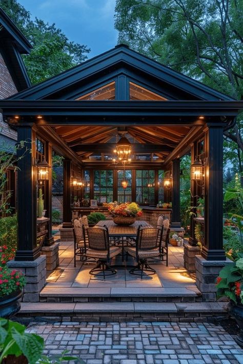 Orchid Pergola, Dream Patio Outdoor Living Spaces, Covered Outdoor Patio Ideas, Landscape Garden Ideas, Cozy Patios, Garden Scapes, Courtyard Patio, Elegant Draperies, Outdoor Covered Patio