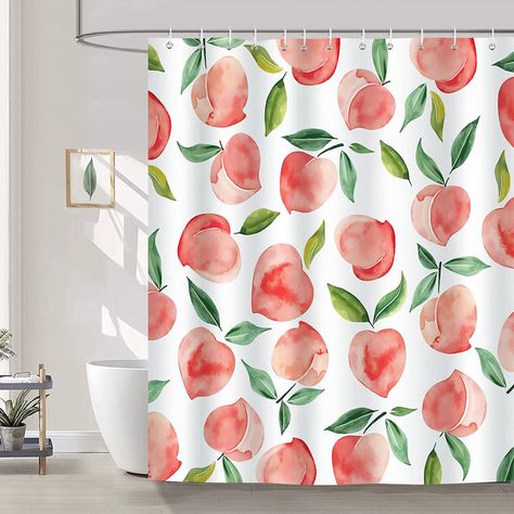 Watercolored peach pattern on polyester Waterproof fabric perfect for any Bathroom. Peach Shower Curtain, Watercolor Shower Curtain, Bathroom Curtain Set, Colorful Shower Curtain, Bathroom Shower Curtain Sets, Bright Fabrics, Floral Shower Curtains, Curtain Patterns, Shower Stall