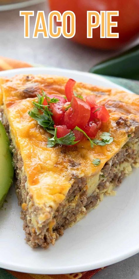 It's no surprise why this Easy Taco Pie is one of my most popular dinner recipes. With a few basic ingredients and 15 minutes of prep work, you've got a healthy, crowd-pleasing meal ready to go. #familymeals #easydinners #lowcarbrecipes #highprotein Taco Pie With Doritos, Healthy Taco Tuesday Ideas, Keto Dinner For A Crowd, Recipes Using Taco Meat, Taco Pie With Crescent Rolls, Taco Bakes, Most Popular Dinner Recipes, Keto Taco Pie, Easy Taco Pie