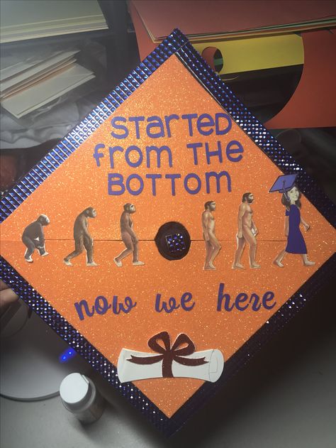 anthropology graduation cap! Utsa! Go roadrunner! Evolution! Anthropology Graduation Cap, History Graduation Cap, Biology Graduation Cap, College Grad Cap Ideas, Graduate College, College Graduation Cap Decoration, Grad Hat, Grad Cap Designs, Grad Caps