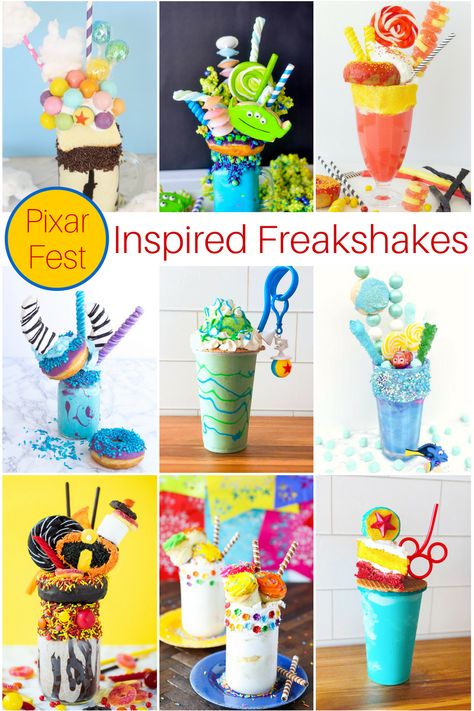 Milkshake Ideas, Cake Milkshake, Superhero Birthday Party Ideas, Pixar Fest, Crazy Shakes, Disney Dishes, Disney Inspired Food, Disney Drinks, Pixar Coco