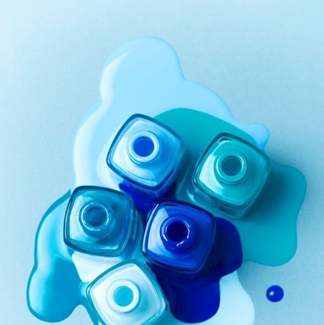 Abstract Composition of Blue Colored Nail Polish Bottles Lakur Nail Polish, Ncla Nail Polish, All About Reading, Nail Polish Dry Faster, Blue Branding, Natural Nail Polish, London Nails, Champagne Pop, Zoya Nail Polish