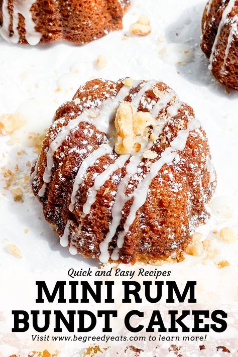 Mini Rum Bundt Cakes Mini Bunt Cake, Bunt Cake Recipe, Mini Bundt Cakes Recipes, Butter Glaze, Nothing Bundt Cakes, Mini Bundt, Mini Bundt Cakes, Rum Cake, Bundt Cakes Recipes